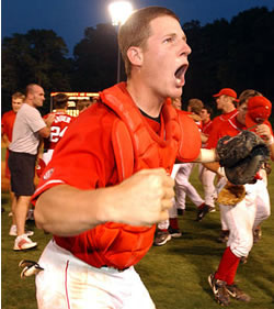 Clint Sammons celebrates winning the Athens regional in 2004